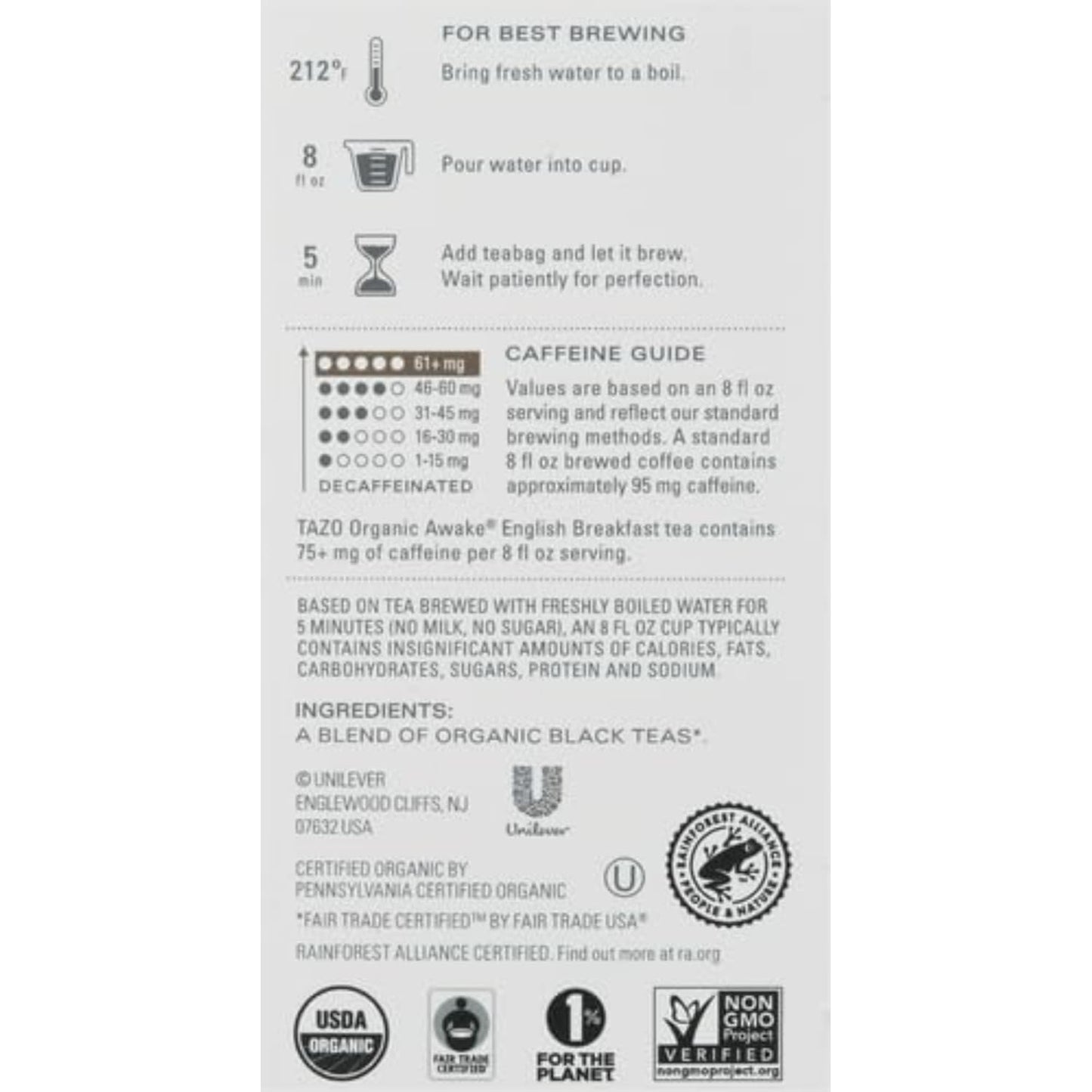 Tazo Organic Awake English Breakfast Black Tea – High Caffeine Morning Brew for Home Office Focus