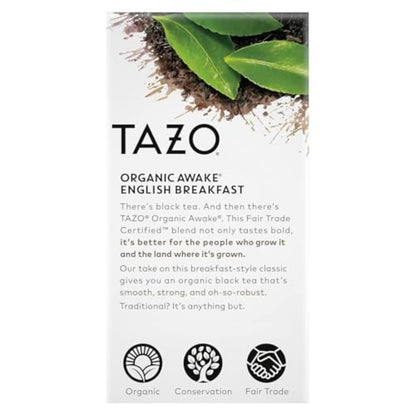 Tazo Organic Awake English Breakfast Black Tea – High Caffeine Morning Brew for Home Office Focus
