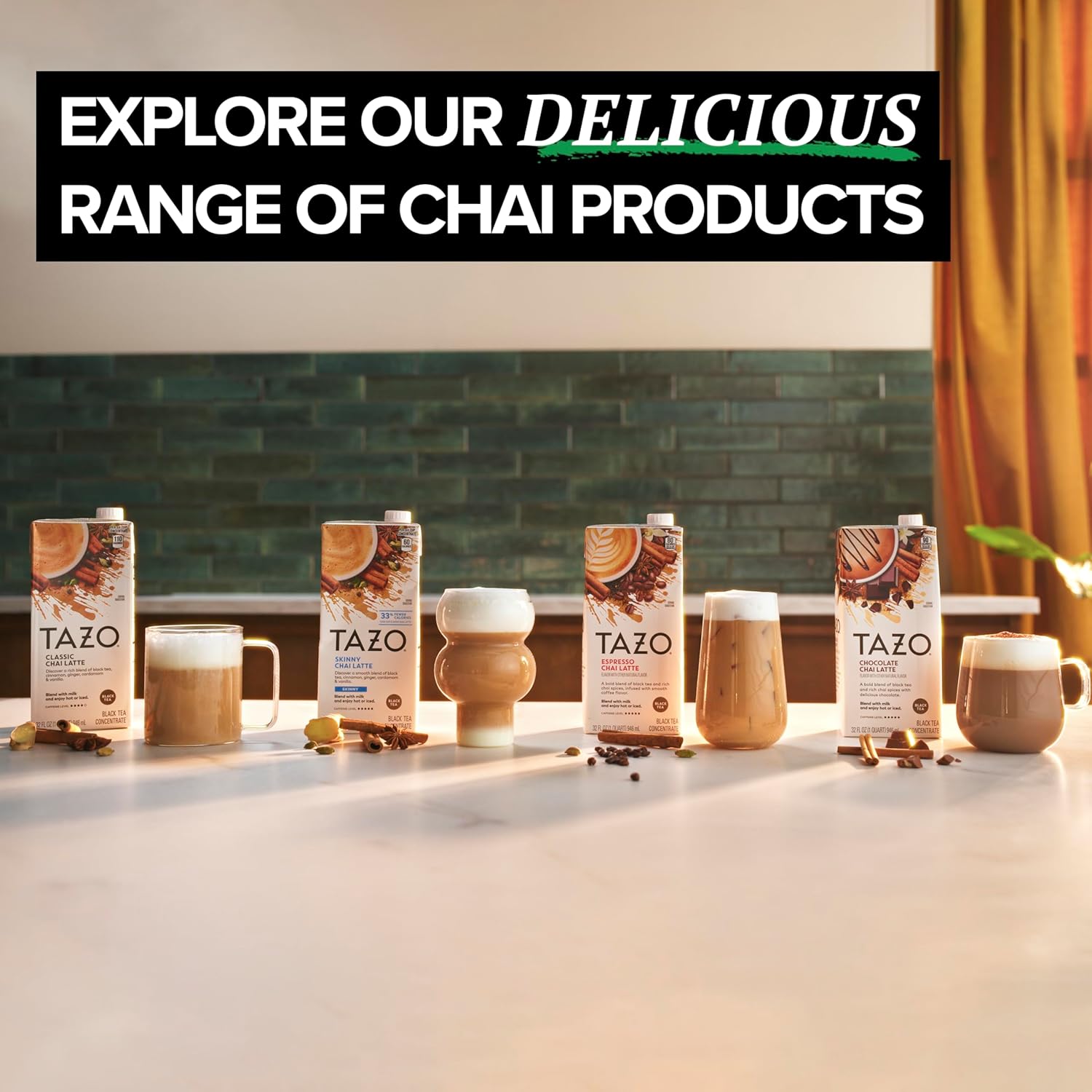 TAZO Organic Decaf Chai Latte Concentrate for Evening Wind-Down Rituals, Caffeine-Free Black Tea Blend for Bedside and Meditation Corner