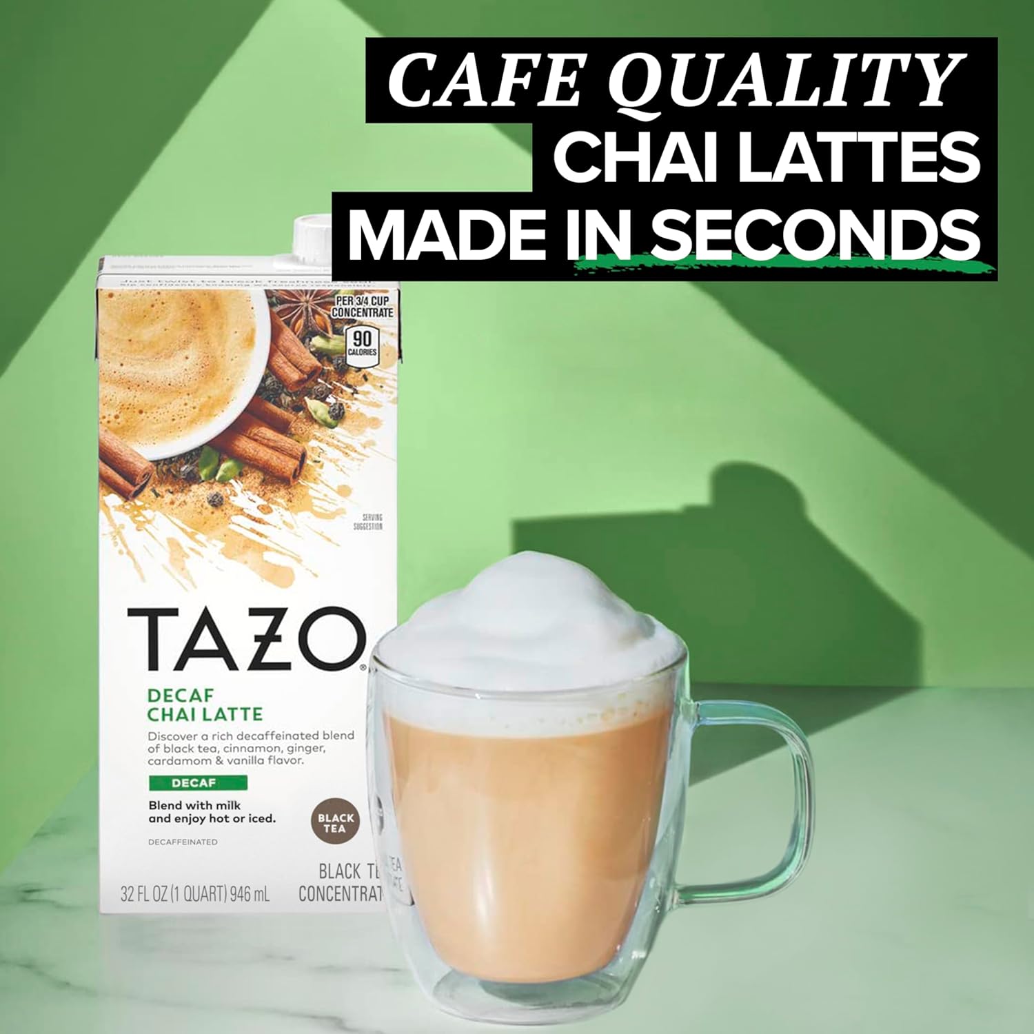 TAZO Organic Decaf Chai Latte Concentrate for Evening Wind-Down Rituals, Caffeine-Free Black Tea Blend for Bedside and Meditation Corner