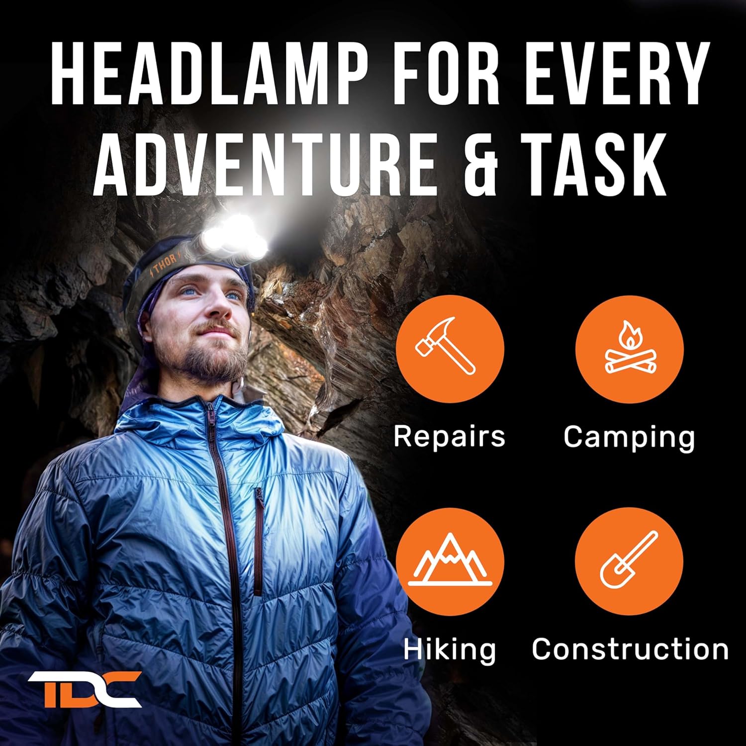 TDC Head Lamp Led Rechargeable - Hands-Free Headlamp for Mechanics, Under-Hood Work, and Garage Jobs