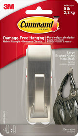 Command Brushed Nickel Minimalist Wall Hook for Uncluttered Bedrooms and Entryways, 5 lb Hold