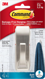 Command Modern Reflections Hook – Minimalist Satin Nickel Towel Hook for Clutter-Free Bathroom Walls