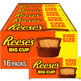 REESE'S Big Cups Milk Chocolate King Size Peanut Butter Cups Candy, Valentine's Day Chocolate Gift Bag Stuffer, 16 Count Box