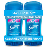 Secret Outlast Antiperspirant for Women – Uncluttered Vanity Essential, 72hr Clear Gel Pack of 2