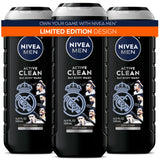 NIVEA MEN Real Madrid Limited Edition Charcoal Body Wash – Counter-Friendly 3-in-1 for Clutter-Free Grooming Routines