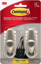 Command Brushed Nickel Metal Hooks – Thoughtful Housewarming Gift for New Homeowners, Damage-Free Coat Hooks for Entryway, 2 Pack