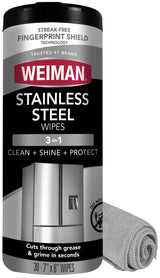 Weiman Stainless Steel Cleaning Wipes - Practical Hostess Gift for the Kitchen and Grill, Streak-Free Polishing Wipes