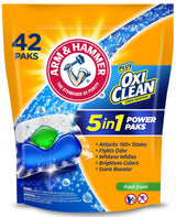 Arm & Hammer Plus OxiClean 5-in-1 Laundry Detergent Power Paks for Family Laundry, Pre-Measured Stain Fighter for Kids' Clothes
