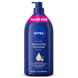 NIVEA Essentially Enriched Body Lotion for Very Dry Skin with Hyaluronic Acid, Streamlined 50% Recycled Packaging and Effortless Daily Moisture, 33.8 Fl Oz