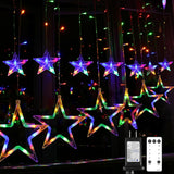 Blingstar Star Curtain Lights 138 LED 12 Star Multicolor Christmas Lights 8.2 Ft Connectable Plug in Curtain Lights for Patio and Front Porch