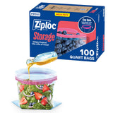 Ziploc Quart Storage Bags with Easy-Grip Seal for Dorm Room and Office Lunch Prep, BPA-Free Reusable Bulk Pack, 100 Count