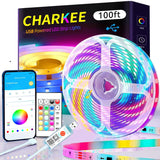CHARKEE Color Changing LED Strip Lights USB-Powered, Cuttable RGB Light Strips for Apartment Dorm and Cozy Home Ambiance, Bluetooth App + IR Remote Dimmable