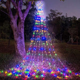 FUNIAO Cascading Christmas Lights Outdoor, 9 Strand LED Waterfall Tree Lights with Star Topper for Roofline and Lawn Decoration