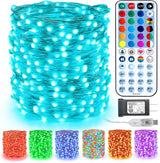 BrizLabs Minimalist Fairy Lights Silver Wire – 66ft Single Strand RGB Lights for Clean Scandinavian Bedroom Aesthetic