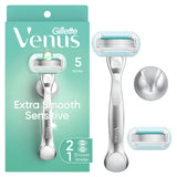 Gillette Venus Extra Smooth Sensitive Razor – Clean-Lined Shave System for the Uncluttered Bathroom, Neutral Metal Handle