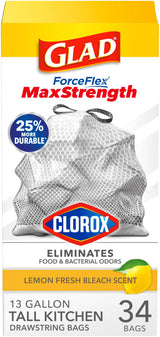 Glad ForceFlex MaxStrength Kitchen Garbage Bags 13 Gallon — Febreze OdorShield Scented Liners That Support a Mindful, Low-Stress Home, 90 Pack