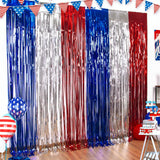 LOLStar 3 Pack Metallic Foil Curtain Set – Bedroom Doorway Accent Decor, Shiny Orange Purple Black Fringe for Seasonal Home Styling