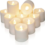 Homemory 12-Pack LED Votive Candles – Quiet Flicker Warm White Glow for Minimalist Living Rooms, Simple Timer Battery Tea Lights