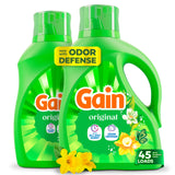 Gain Liquid Laundry Detergent with Odor Defense, Original Scent, Low-Maintenance Laundry Soap for Home Office and Utility Room, 60 fl oz, Pack of 2