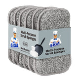 MR.SIGA Streamlined Dish Sponges for Compact Kitchens, Single-Tool Reusable Scrub Sponge 6 Pack