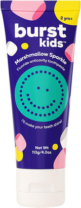 BURST Bubblegum Bonanza Kids Toothpaste with Fluoride – Toddler-Friendly Anticavity Toothpaste for Ages 2+, Dye-Free & Vegan, 4oz Tube for Nursery and Kids' Bathroom