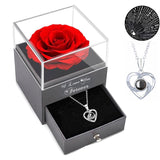 LOVEISON Preserved Eternal Rose with Sterling Silver I Love You Necklace – Calming Bedroom Ritual Accessory for Self-Care Evenings