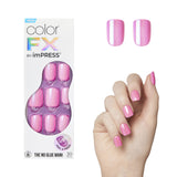 KISS imPRESS Press On Nails Satellite – Designer Chrome Pink Manicure Kit, Salon-Quality Short Squoval No Glue Finish