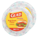 Glad Blue Floral Paper Plates – Shatter-Free Disposable Plates Safe for Kids' Rooms and Playroom Snack Time, 50 Count