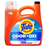 Tide Ultra Odor Defense Plus Oxi Liquid Laundry Detergent, 148 fl oz, 105 Loads, Travel-Friendly Laundry Detergent for Camping and Cabin Stays