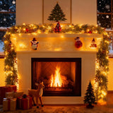 Prelit Snow-Dusted Garland with 20 LED Snowflakes – Faux Pine Greenery for Fireplace Mantle and Staircase Banister Decor