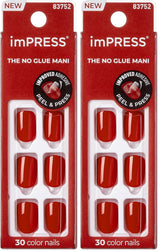KISS imPRESS No Glue Mani - Premium Gel-Finish Press On Nails in Red Velvet, Salon-Quality Squoval Shape for an Elevated Look