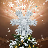 Aurora Glow Flameless Snowflake Tree Topper – UL-Certified LED Projector Safe Around Kids, Pets & Curtains