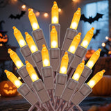LumDecor UL Certified Halloween Lights – Flameless Incandescent String Lights 100 Orange Bulbs, Safe Around Kids and Pets Indoors and Outdoors