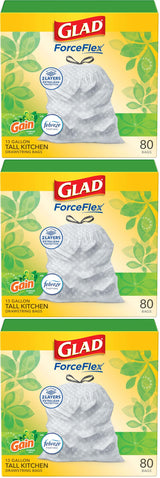 Glad ForceFlex Tall Kitchen Trash Bags, 13 Gallon – Tear-Proof Disposal for Sharp Food Scraps