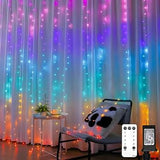 suddus Outdoor Curtain Lights 9.8x9.8ft – 300 LED IP44 Waterproof Warm White with Linkable Design for Patio, Pergola, and Garden Backdrop