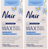 Nair Sensitive Wax Strips – Skin-Safe At-Home Hair Removal for Sensitive Areas, No Heat No Nicks No Razor Bumps