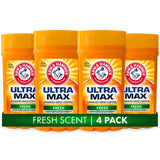 ARM & HAMMER ULTRA MAX Deodorant, Fresh Scent Solid Stick 2.6 oz, 4-Pack – TSA-Friendly Travel Size for Camping Trips and Outdoor Adventures