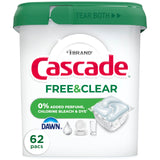 Cascade Free & Clear Dishwasher Pods – Family-Safe Dishwashing, No Dyes No Chlorine 62ct