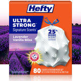 Hefty Ultra Strong Lavender Vanilla Bliss Drawstring Kitchen Bags – 80 Count Bulk Supply for Whole-House Practical Use