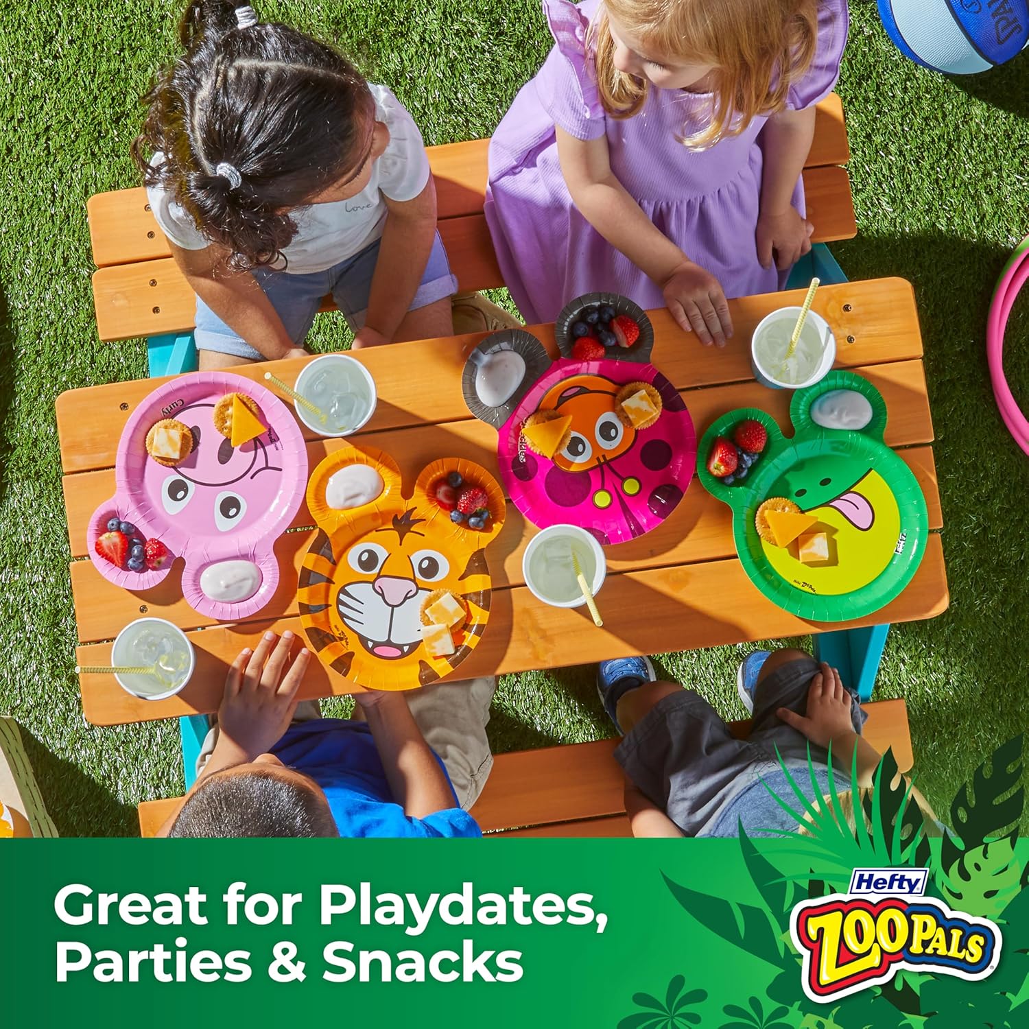 ten original zoo pals animal designs (bear, tiger, turtle, cow, ladybug, etc.) fully printed on each plate