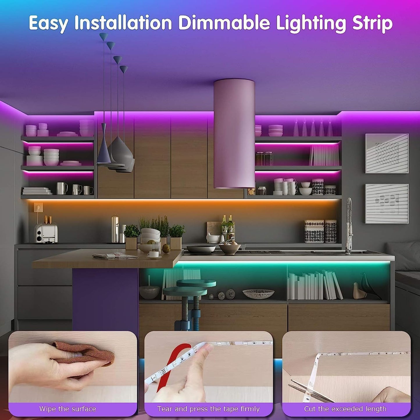 Tenmiro RGB LED Strip Lights for Ceiling and Accent Walls, Peel and Stick Home Decor Lighting for Cozy Atmosphere