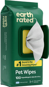 Earth Rated Pet Wipes for Dogs and Cats – Hypoallergenic Bath Time Ritual, 3-in-1 Calming Grooming with White Tea and Basil