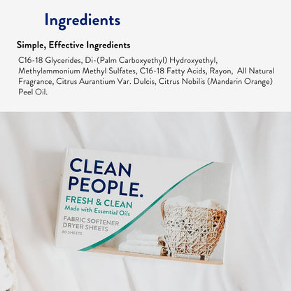 The Clean People Fabric Softener Sheets – Hypoallergenic Dryer Sheets for Baby Clothes and Toddler Bedding, 120 Pack