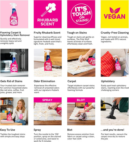 The Pink Stuff Miracle Foaming Carpet & Upholstery Stain Remover for a Calmer Home, Rhubarb-Scented Odor-Neutralizing Foam