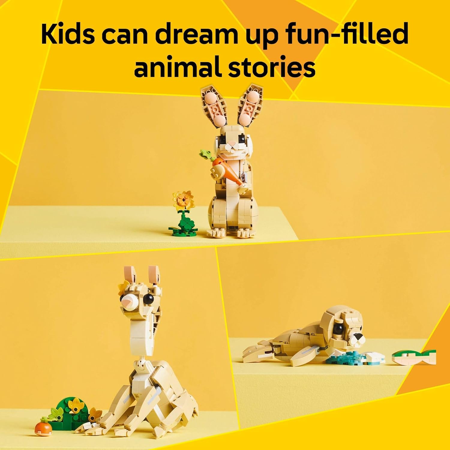 themed accessories included: sunflower and carrot for bunny, grass and carrot top for llama, ice sheet and fish for seal