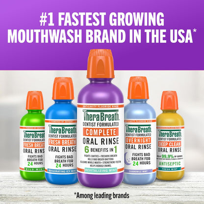 TheraBreath Complete Mouthwash 6-in-1, Burn-Free Fluoride Rinse Without Alcohol or SLS, 2 Pack