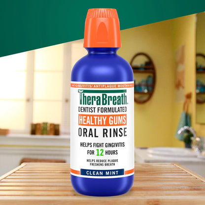 TheraBreath Healthy Gums Oral Rinse – Clean-Label Oral Care with No Dyes, SLS, or Parabens, Clean Mint