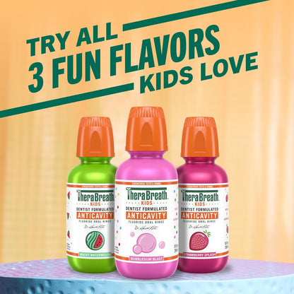 TheraBreath Kids Fluoride Anticavity Mouthwash – Alcohol Free Non Burning Strawberry Rinse Safe for Sensitive Mouths
