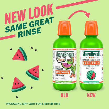TheraBreath Kids Fluoride Mouthwash, Organic Watermelon and No Alcohol – Safe Anticavity Rinse for Children Who Resist Harsh Adult Formulas